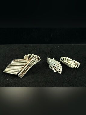 Vintage mid-century modern sterling silver brooch and earrings